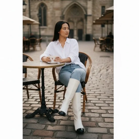 Chanel CC Cap Toe Boots White Black Leather Size 38 - Picture 2 of 16